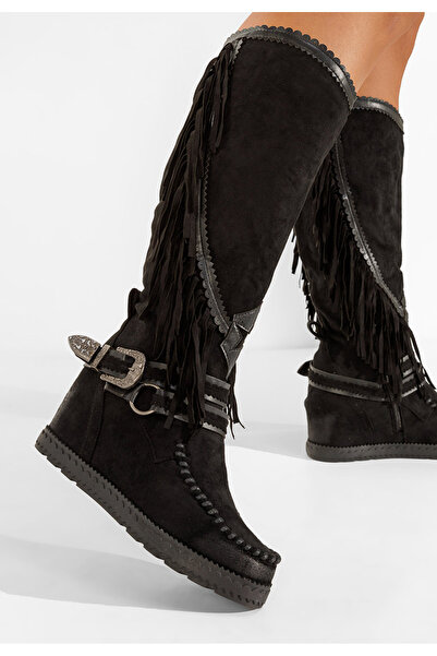 B T Shoes černé kozačky na klínku Aguera