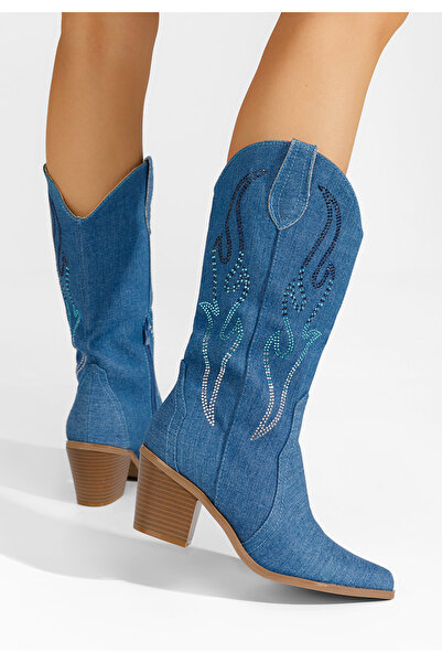 B T Shoes Cizme cowboy dama Melynda denim