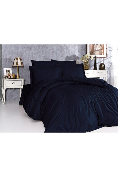 Mert Collection Çarşı Double King Size 100% Cotton Satin Luxury Elastic Striped Duvet Cover Set