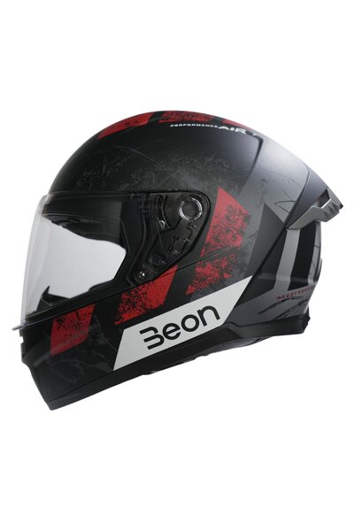 beon B-507 Full Face Motosiklet Kaskı FF01 Gri Siyah Kırmızı