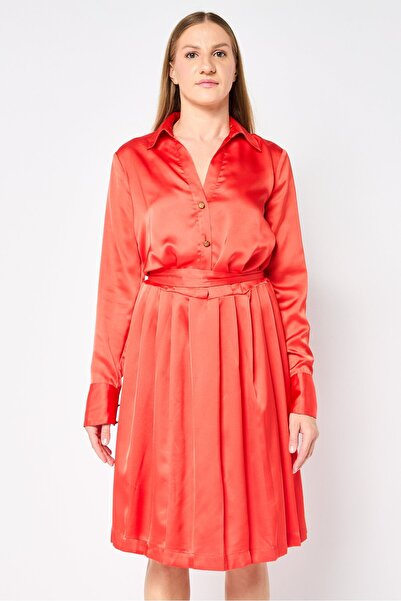 Guess x Marciano Women Tie Waist Pleated Mini Dress, Orange