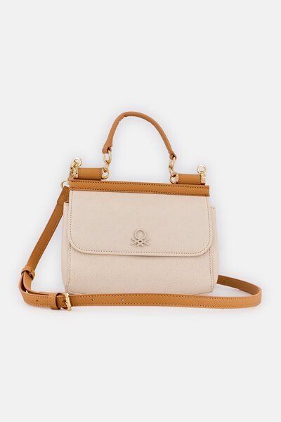 United Colors of Benetton Women Brand Logo Satchel Bag, Beige