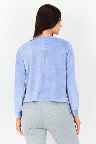 Zivame Women Crew Neck Textured Long Sleeve Sleepwear, Light Blue