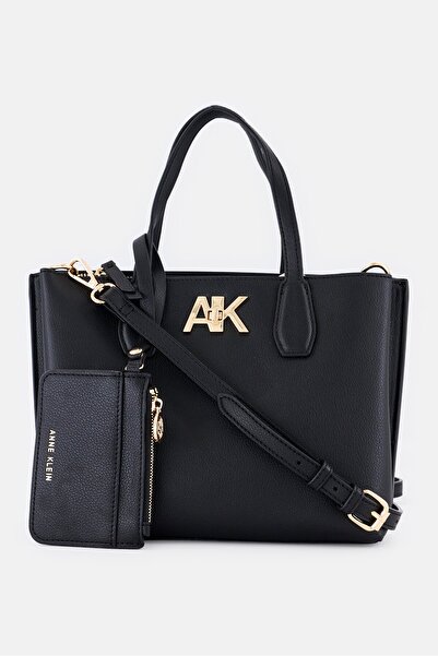 Anne Klein Women Brand Logo Satchel Bag With Card Holder, Black