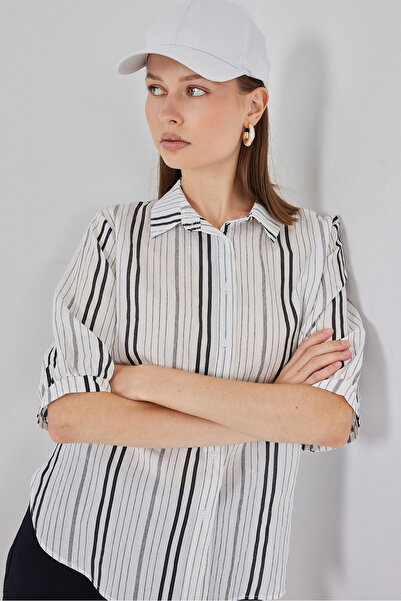 Bigdart Women's Striped Short Sleeve Shirt 20345 - Stone