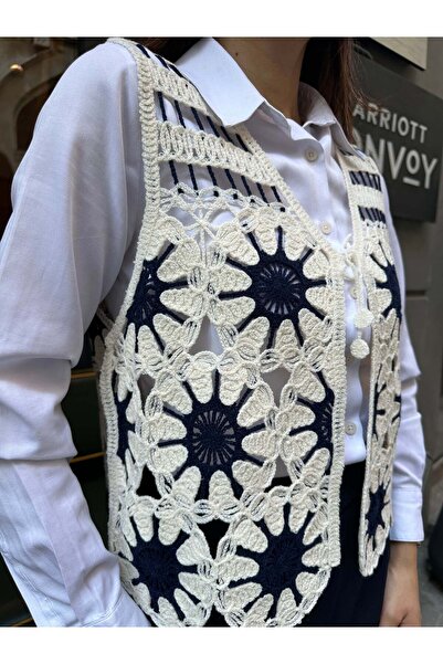 Hatun Atila HatunAtila Patterned Acrylic Sweater Vest 5197 - Dark Blue