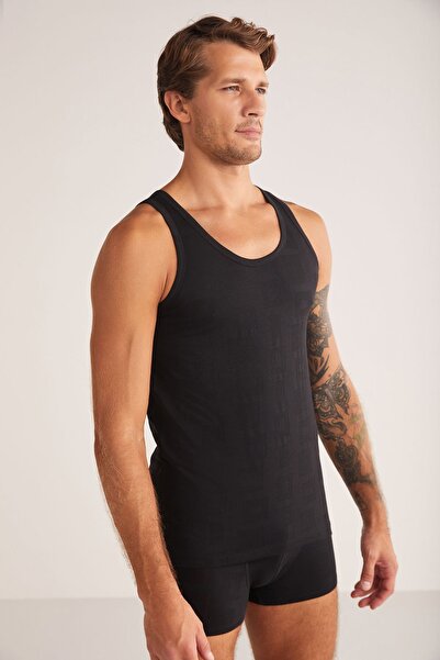 Kom Anka Men's Thick Strap Modal Jacquard Pattern Tank Top