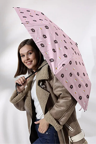 Chunky Frame Ayıcık Desenli Pembe Renkli Otomatik Full Fonksiyon Açma Kapama Fiber Tel Kaliteli Orjinal Şemsiye