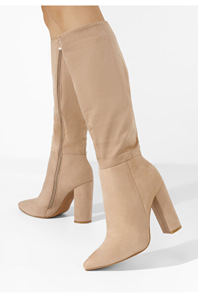 B T Shoes Khaki kozačky na podpatku Rasha