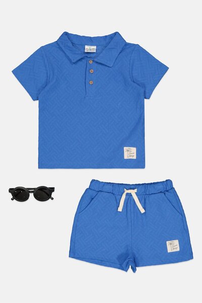 Lily & Jack Toddlers Boy 3 Pieces Plain Polo Shirt, Short And Sunglasses Set, Blue