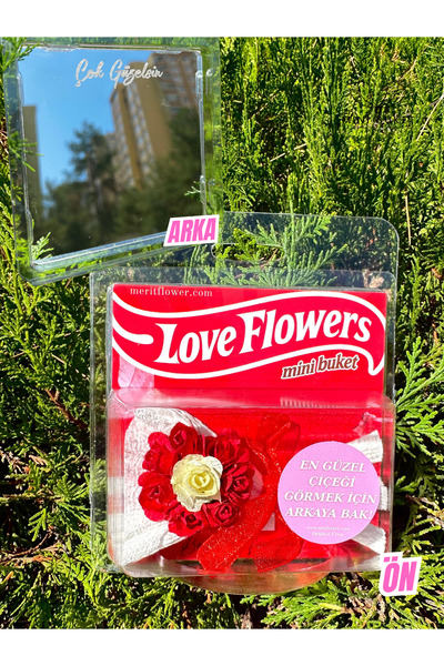 Merit Flower Mini Buket Aynalı Love Flowers Tasarım Kırmızı Çiçek, Sevgiliye ...
