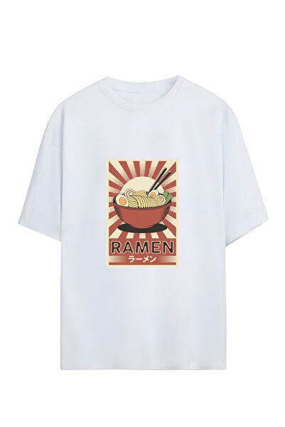 GraffTee تي شيرت رامين من القطن مقاس كبير للجنسين