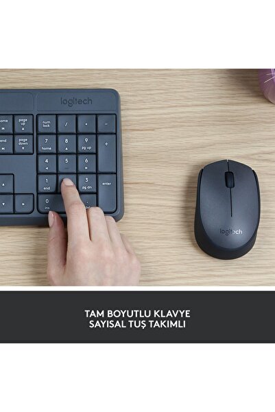 logitech MK235 USB Kablosuz Türkçe Klavye Mouse Seti - Antrasit Gri