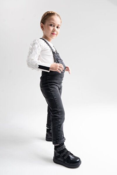 mnpc Kız Çocuk Siyah Hakiki Deri Suya Dayanıklı Günlük Bot