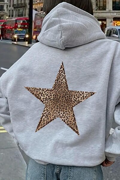 Oksit Leopar Stars Sırt Yıldız Baskılı İçi Pamuklu Unisex Sweatshirt
