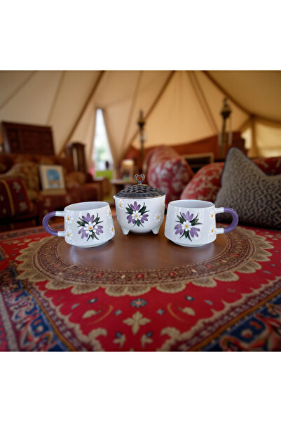 İlbay Çini Takı Lila Çiğdem Çiçeği 2 KUPA 1 ŞEKERLİK