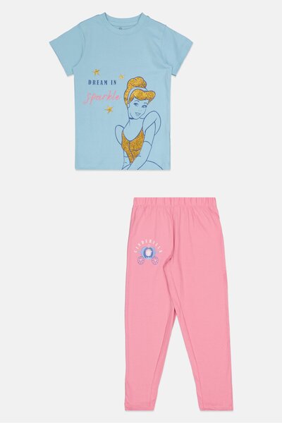Disney Kids Girl 2 Pcs Graphic Print Top And Bottom Set, Multicolor