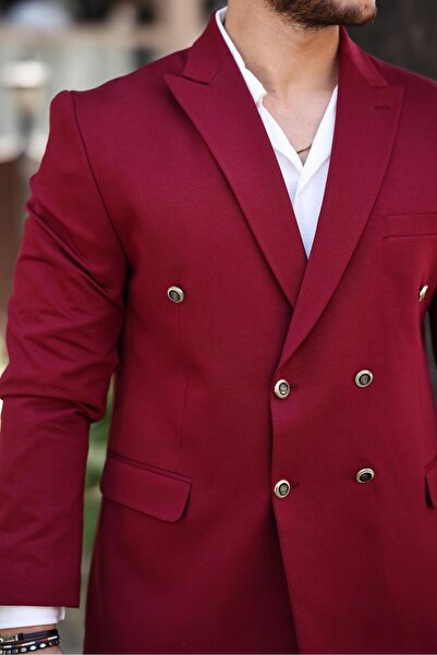 SABRİ ZENGİN Erkek Siyah Slim Fit Penye Kumaş Kruvaze Ceket