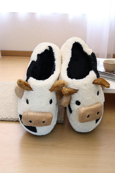 HFKY Γυναικείες παντόφλες σπιτιού με φιγούρα αγελάδας. Παντόφλες με βελούδινη λεπτομέρεια στο εσωτερικό.