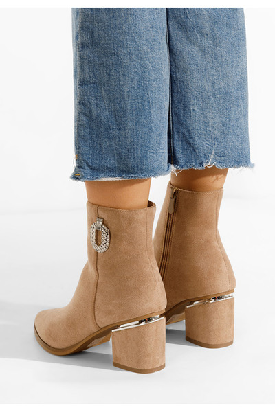 B T Shoes Μποτάκια γυναικεια με τακούνι Hoja χακι