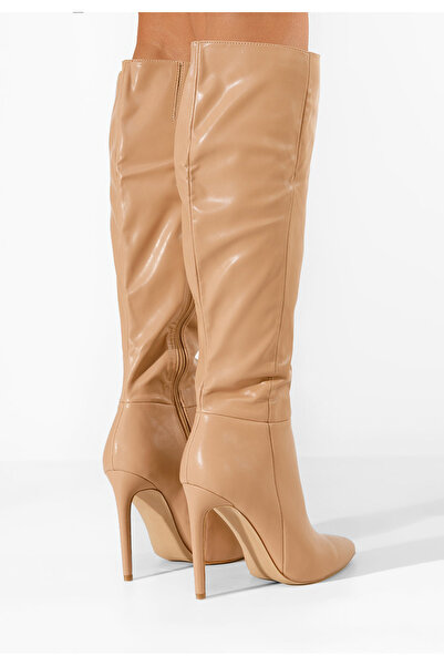 B T Shoes Cizme cu toc subtire nude Rigota