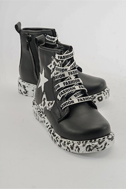 mnpc Kız Çocuk Siyah Suni Deri Suya Dayanıklı Anatomik Günlük Postal