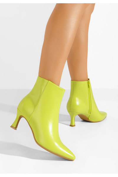 B T Shoes Zelené kotníkové boty na vysokém podpatku Kaina neon
