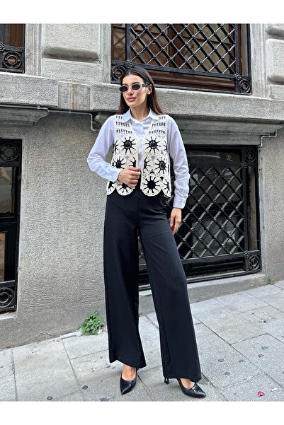 Hatun Atila Hatunatila Patterned Acrylic Sweater Vest 5197 - Black