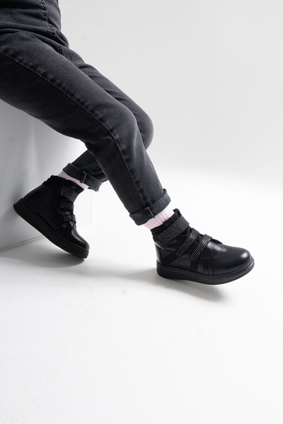 mnpc Kız Çocuk Siyah Hakiki Deri Suya Dayanıklı Günlük Bot