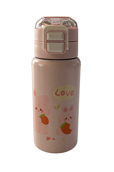 Genel Markalar Desenli Çift Pipetli Çelik Termos Matara Pembe 500ml, sağlıklı...