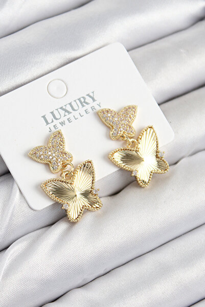 callerrons accessories Brass Zircon Stone Butterfly Model Gold Color Women's Earrings - Ebj250902W37576