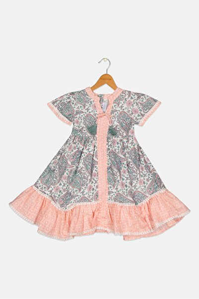 Willow & Whistle فستان بناتي صغير بأكمام قصيرة ونقشة بيزلي، متعدد الألوان