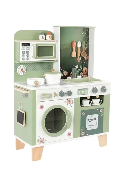 LITTLE ANGEL - مجموعة ألعاب مطبخ خشبية للأطفال - أخضر زهري