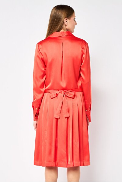 Guess x Marciano Women Tie Waist Pleated Mini Dress, Orange