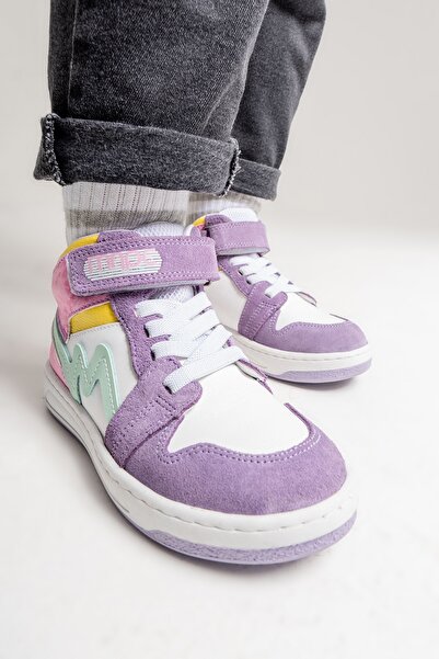 mnpc Unisex Çocuk Lila-Pembe Hakiki Deri Anatomik Günlük Bot