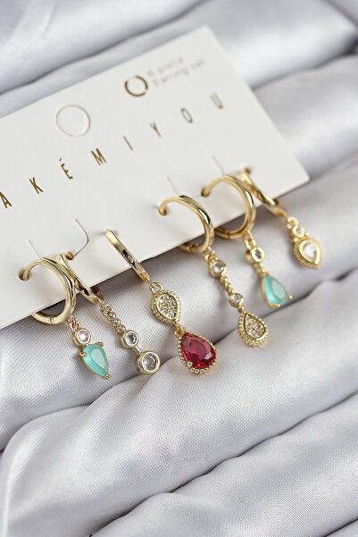 callerrons accessories Brass Zircon Stone Dangle Model Gold Color 6-Piece Earring Set - Ebj250902W37572