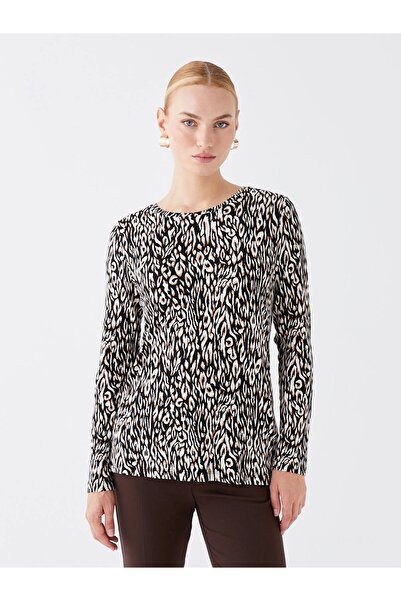 LC Waikiki Γυναικεία μπλούζα με μακρυμάνικο μοτίβο με λαιμόκοψη LCWAIKIKI Bas...