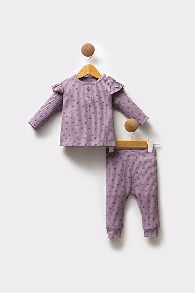 MELİSA KİDS Floral Patterned Ruffled Baby Girl Top and Bottom Set