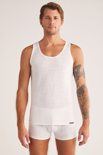 Kom Anka Men's Thick Strap Modal Jacquard Pattern Tank Top