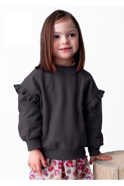 MAYORAL بلوزة رمادية للفتيات بأكمام مزينة بالكشكشة 4433