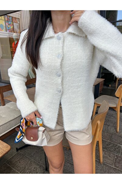 Puella HRK0008 Γυναικείο μπλέιζερ από ψεύτικη γούνα με νήματα-τουίντ πλεκτό μπλέιζερ-ζακέτα