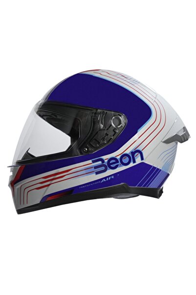 beon B-507 Full Face Motosiklet Kaskı FF01 Beyaz Mavi Kırmızı