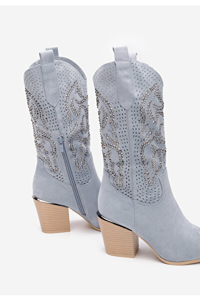 B T Shoes Svetlě modré dámské kozačky Ysrana