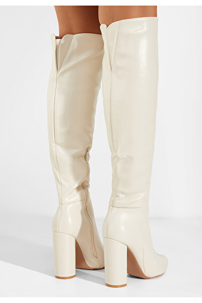 B T Shoes Béžové vysoké kozačky Cailla