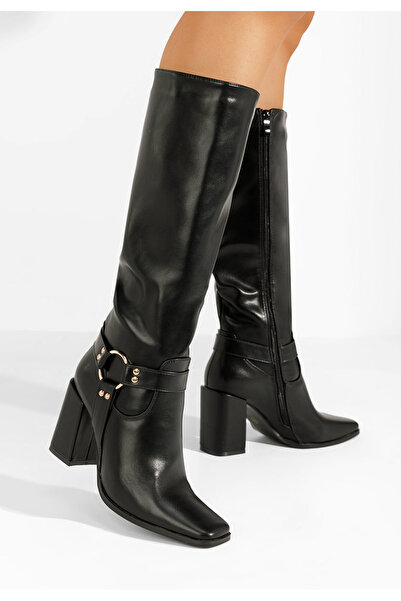 B T Shoes Aviani V2 black high boots with a thick heel