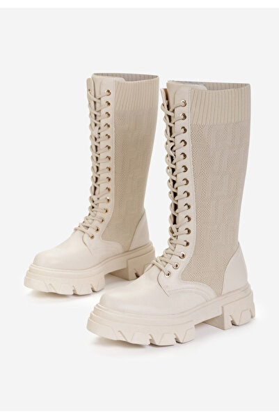 B T Shoes Béžové šněrovací kozačky Dorine