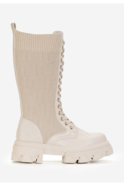 B T Shoes Béžové šněrovací kozačky Dorine