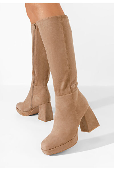 B T Shoes Khaki kozačky na podpatku Acanora