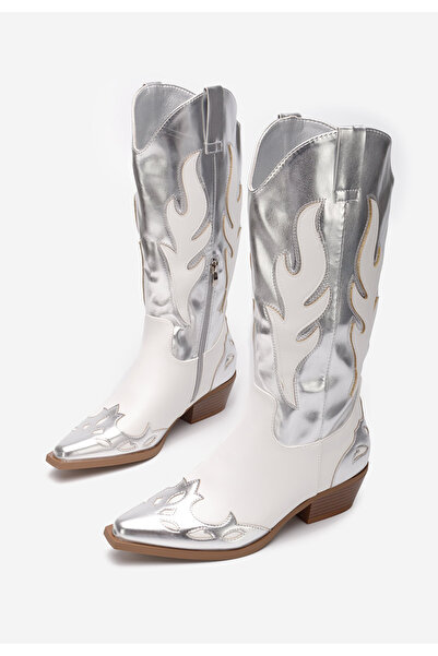 B T Shoes Stribrné dámské kozačky Celesta