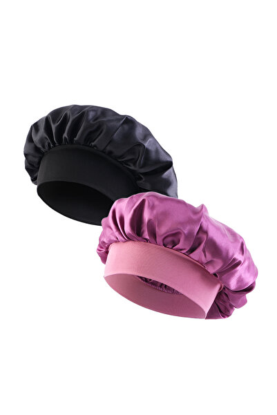 Choice25 قبعة نوم جديدة واسعة الحواف من الساتان، لون أسود تارو بنفسجي، لفّ شع...